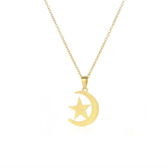 Jewelry - NEW Moon and Star Gold Toned Stainless Steel Necklace